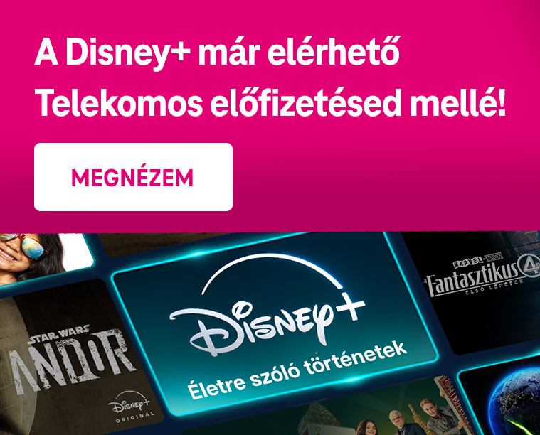Disney+ elérhető Telekomos előfizetés mellé. Disney+ logó és filmkínálat, szórakozás. Disney+, Telekom, előfizetés, stream, film, sorozat.